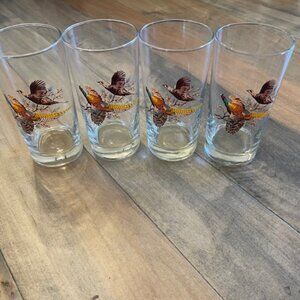 Set of 4 Vintage Libbey Flying Pheasants cocktail glasses 5.5" tall